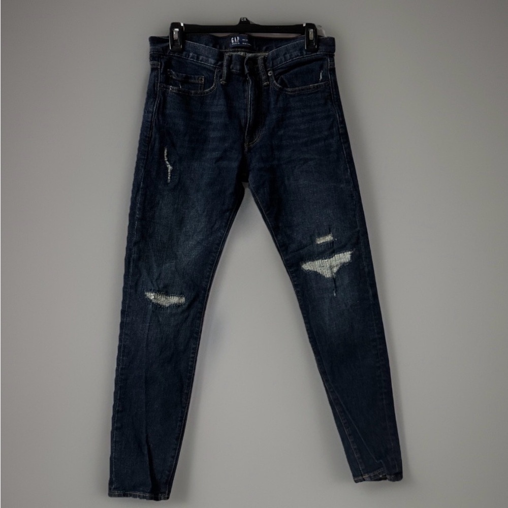 GAP Women’s Dark Blue Distressed Skinny Jeans Slim Tapper 29X30 High Rise